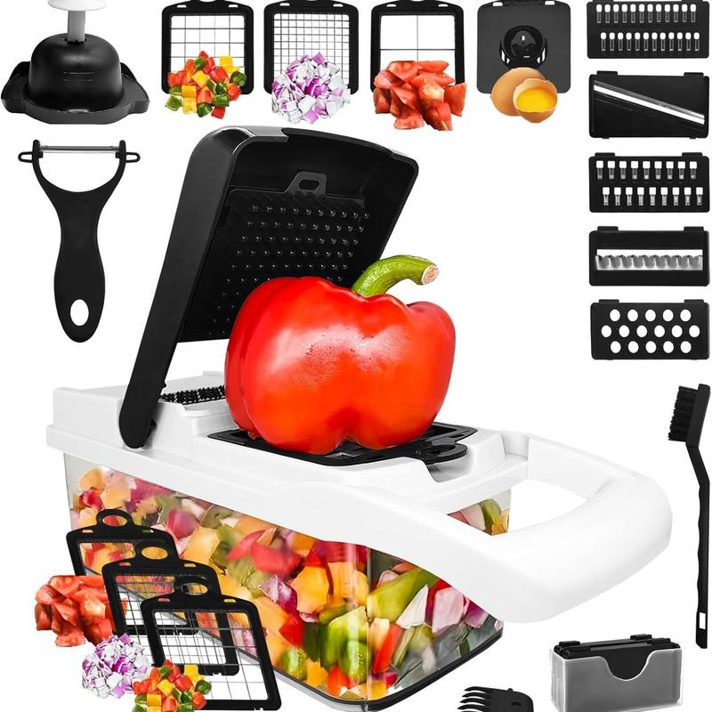 Product Introduction of Vegetable Chopper, 1 Set Multifunctional Vegetable Cutter with Container & Blades & Egg Separator, Kitchen Gadgets for Home Use, Utensils 0