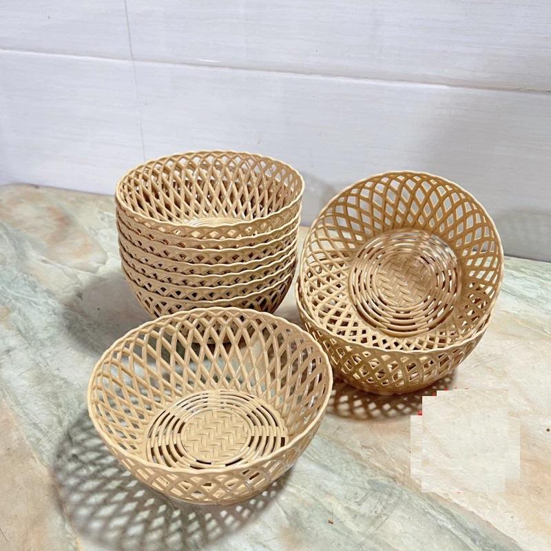 Combo 5 10 Rổ nhựa tròn kiểu dáng đan mây Việt Nhật đủ size rổ đựng rau hoa quả nhà hàng khách sạn chất liệu PP chống thấm nước bền bỉ