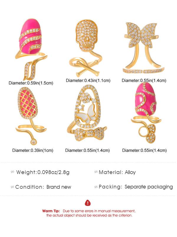 Elegant Rhinestone Decorated Ring Set, Fashion Accessories for Women & Girls, Trendy All-match & Exquisite Jewelry for Birthday Gift 1