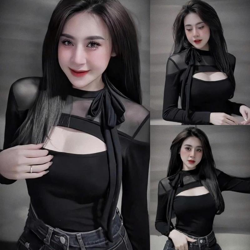 Áo Lưới Khoét Dài Tay ( có ngắn tay) Cột Dây có Bigsize by MORIS CLOSET Nữ Women Top