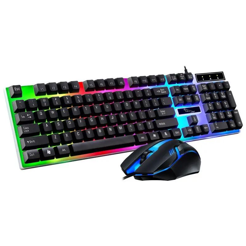 Keyboard Gaming Set Mouse Led RGB Kabel USb Komputer Lampu 0