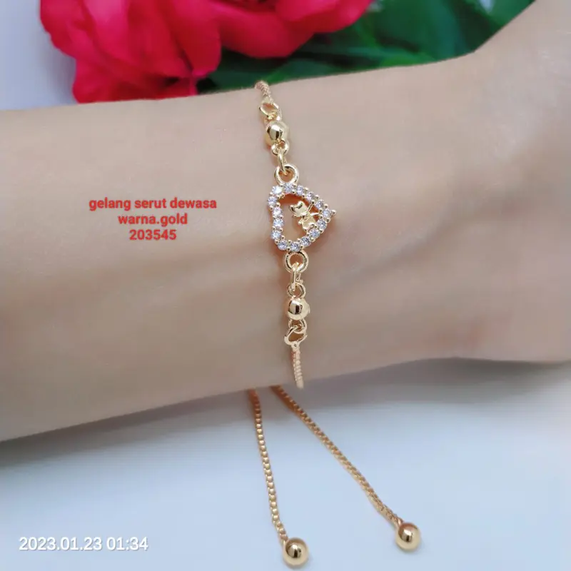 Gelang Serut Titanium Tembaga Rodium Perhiasan Emas Terlaris Termurah Tidak Mudah Luntur G16-GS1 7