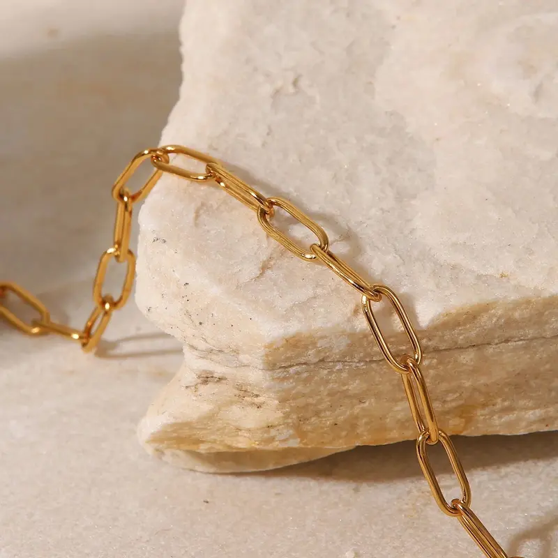 Gelang tangan wanita titanium rantai paper clip Aksesoris Gold Silver 0