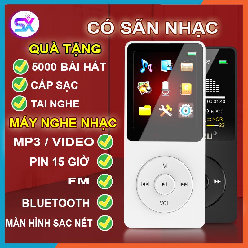 Máy nghe nhạc mini mp3 xem video mp4 có màn hình lcd kết nối Bluetooth kèm thẻ nhớ có loa ngoài tặng tai nghe cáp sạc Kem