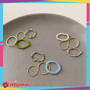 Cincin Set Mutiara Gold Cantik 4Pcs Cincin Gaya Warna Warni 1168