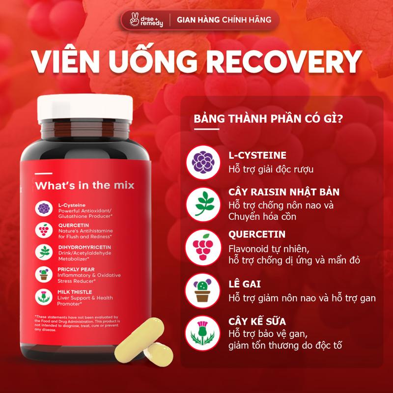 [MUA 2 TIẾT KIỆM] Combo 2x Hũ -Viên Hỗ trợ Say nguội RECOVERY - Hỗ trợ giải rượu bia, hỗ trợ chuyển hóa và đào thải đồ uống có cồn nhanh hơn - sáng tỉnh táo, hỗ trợ bảo vệ gan và giảm triệu chứng ửng đỏ, chóng mặt, buồn nôn cho người lớn 18 tuổi trở lên 4
