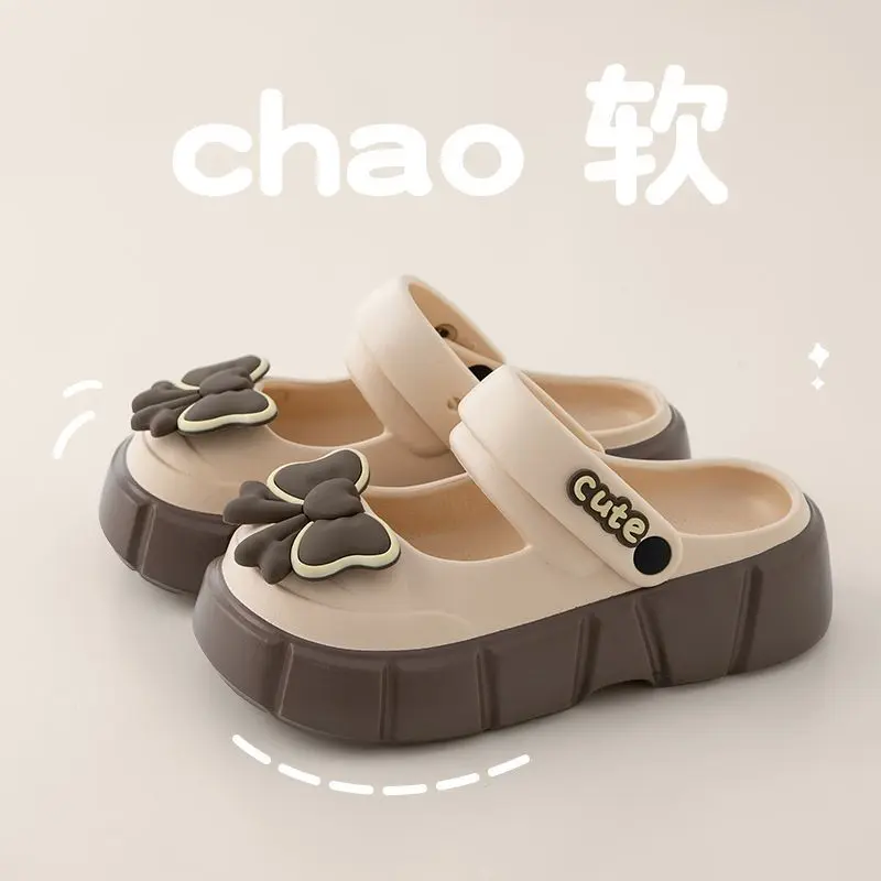 Guốc Thoáng Khí, Phong Cách Mary Jane, Dành Cho Nữ, Thiết Kế Thắt Nơ Ngọt Ngào, Có Thể Đeo Ngoài Trời, Bít Mũi, Không Trơn Trượt, Dép Lười, Đế Dày, Thích Hợp Cho Học Sinh