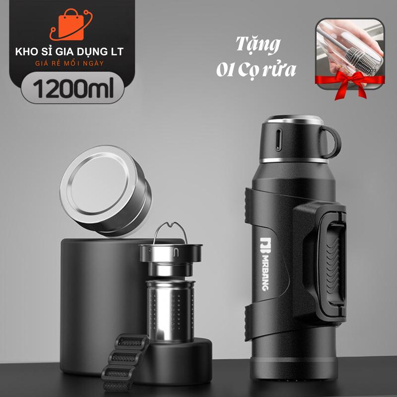 Bình giữ nhiệt Yuyi inox 316 dung tích 1200ml, 1500ml có dây đeo, nắp làm cốc , có lọc trà tặng kèm cọ rửa bình