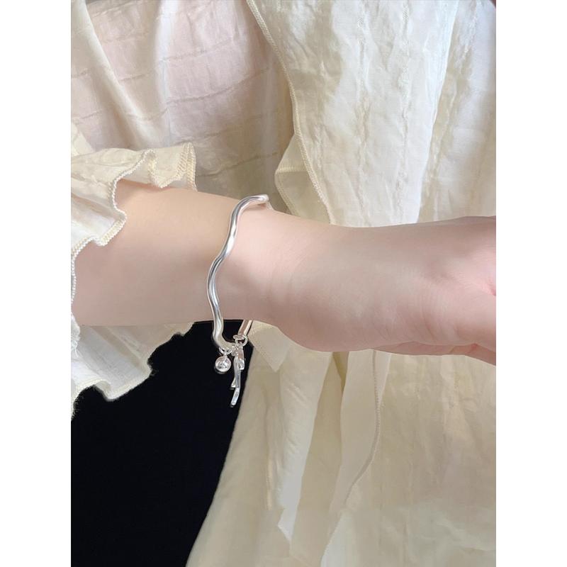 Gelang Silver Wanita Pita Lonceng Bangle Aksesoris Wanita Gelang Tangan 3