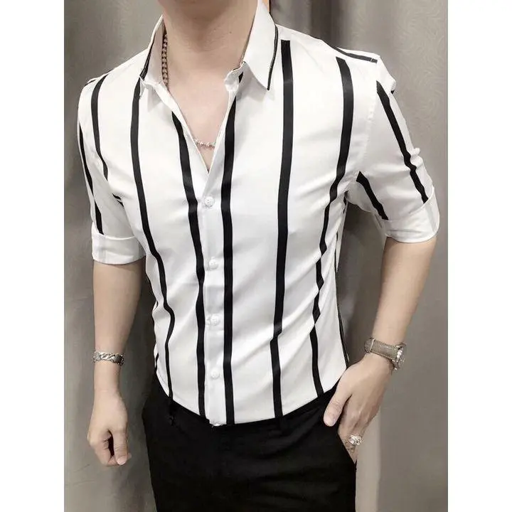Áo sơ mi nam dài tay kẻ sọc đen trắng