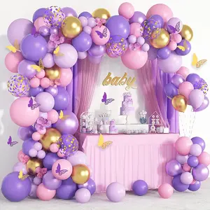 108Pcs Purple Pink Butterfly Balloons Party Decorations Latex Confetti Balloon Garland Arch Kit Wedding Birthday Balloon Set Anniversary Decoration Set Balloons Chain Party Needs Baby Shower Baloons