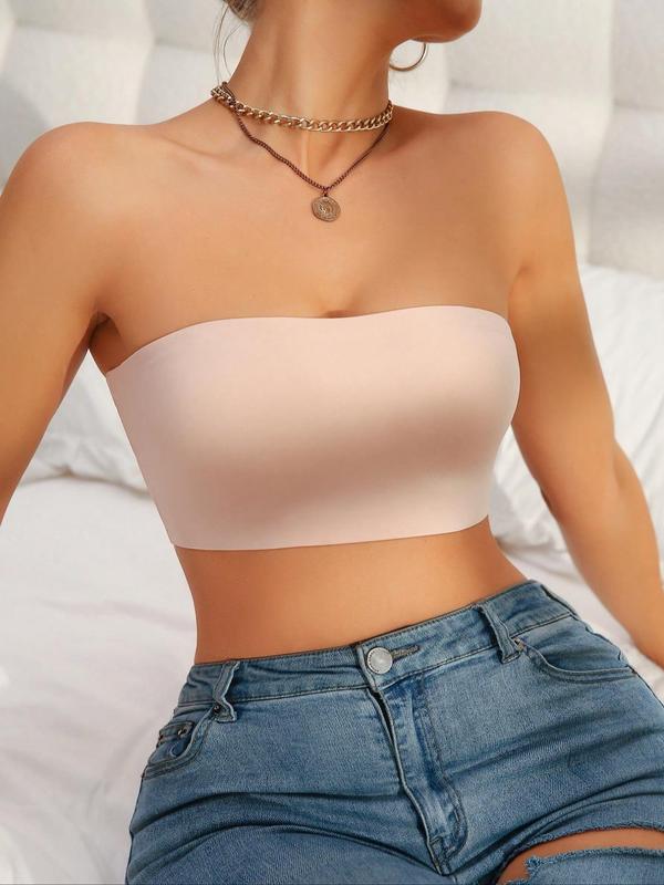 Women's Solid Wireless Strapless Bandeau Bra, Soft Comfortable Breathable Bra, Women's Lingerie for All Seasons 5