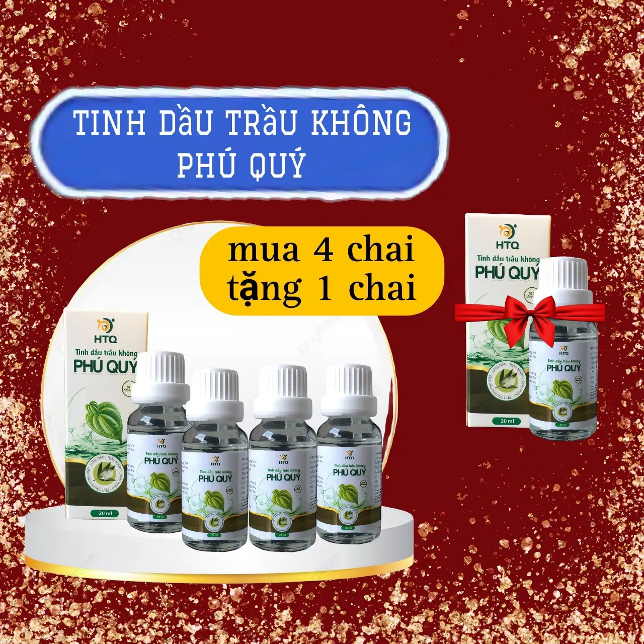 (combo 4 chai tặng 1 chai) Tinh dầu trầu không Phú Quý 20ml chữa sổ mũi long đờm