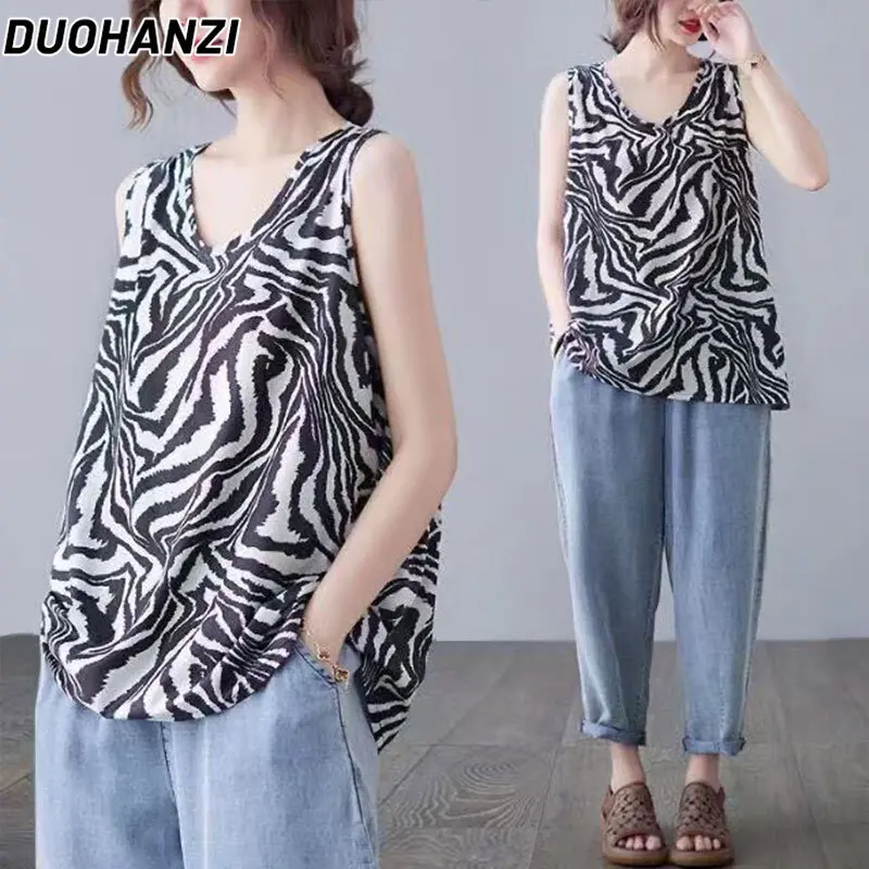 SS24 Floral sleeveless vest women fashion printed large size sleeveless T-shirt top