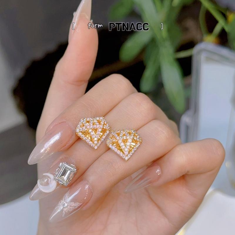 PTNACC dây cổ, khuyên tai xi mạ màu vàng đính đá tấm mini hình kim cương cho phụ nữ 1