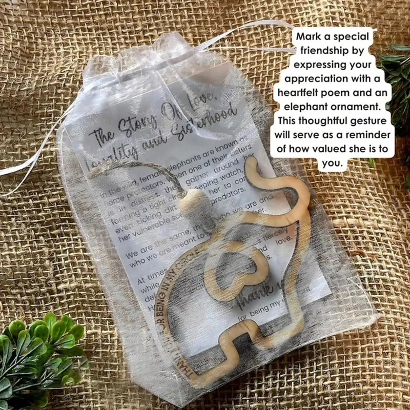 Wooden Elephant Design Ornament, 1/3/5 Counts Friendship Themed Ornament with Story Card, Sisterhood Elephant Ornament for Women Tribe 3