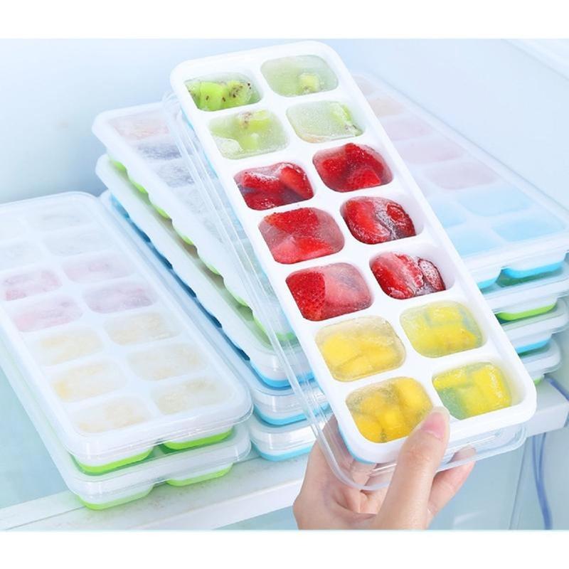 Combo 5 Khay Đá Có Nắp Đậy Silicon mỗi khay 14 Viên, dễ dàng lấy đá, an toàn tiện dụng