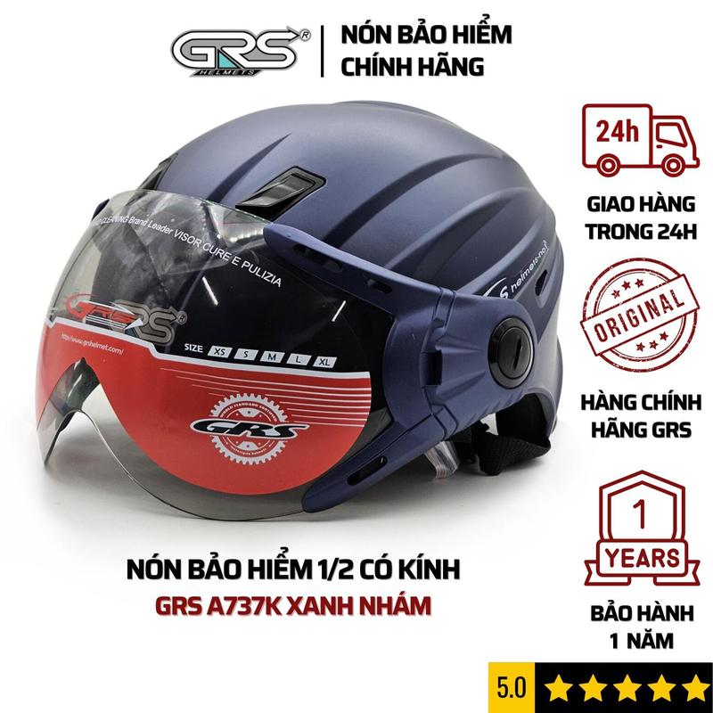 Mũ bảo hiểm nửa đầu có kính GRS HELMETS A737K nón bảo hiểm chính hãng thiết kế an toàn thể thao thoáng khí tiện dụng size mũ 55- 58 cm
