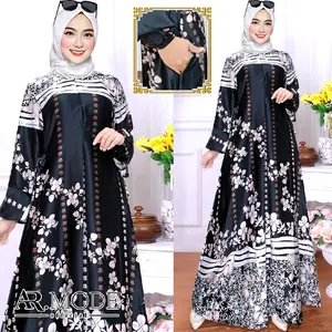 Gamis Motif Teratai silk Terbaru kantong muslim Lembut Wanita Dress