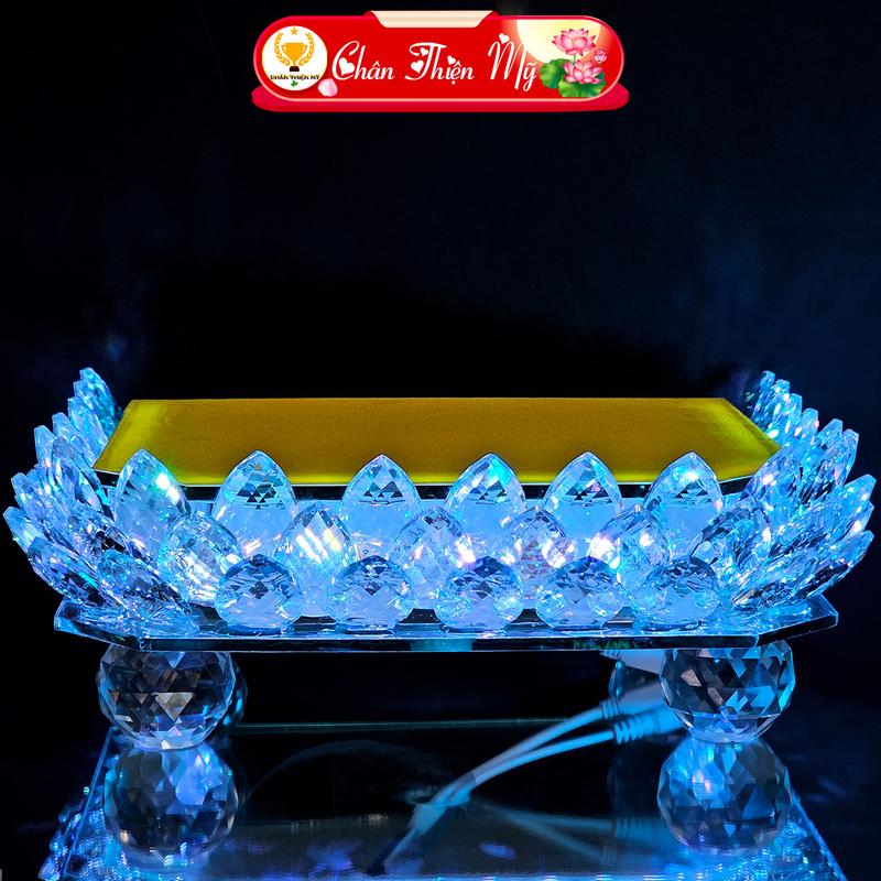 Đài Sen Pha Lê Vuông Để Tượng Phật Có Đèn LED Kèm Điều Khiển CHÂN THIỆN MỸ Đế Sen Trang Trí Tượng Nhiều Kích Thước Decor Decor Phòng