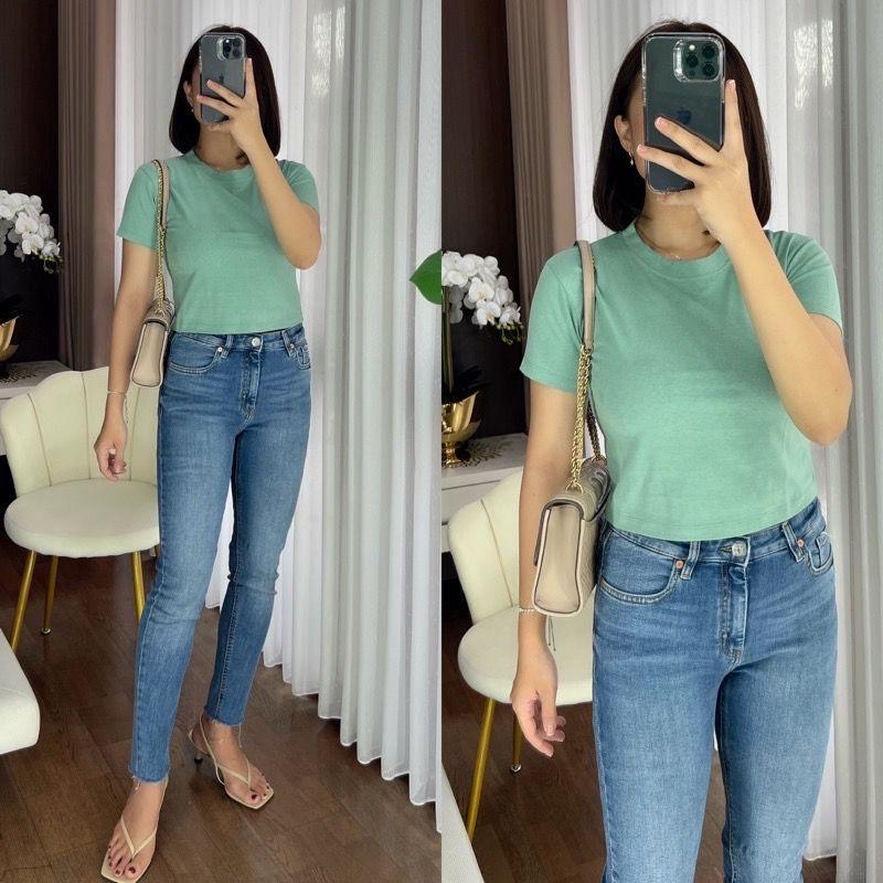 best seller baju kaos crop wanita terbaru tee Combed Lembut Top Atasan Pendek Polos 2