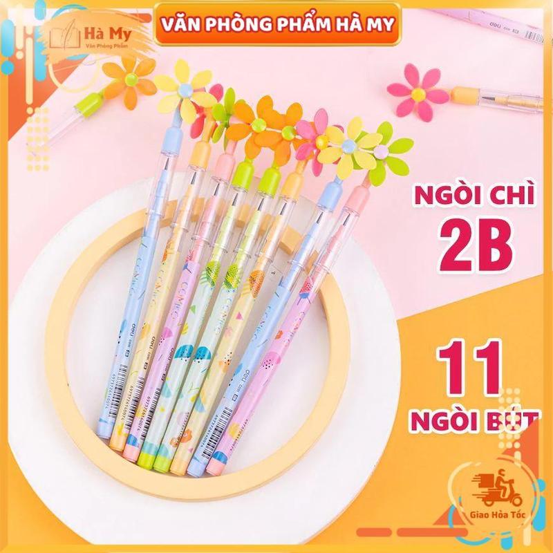  Combo 5 Cây Bút Chì Khúc HB 2B Thiên Long Deli có nắp đậy kèm gôm 