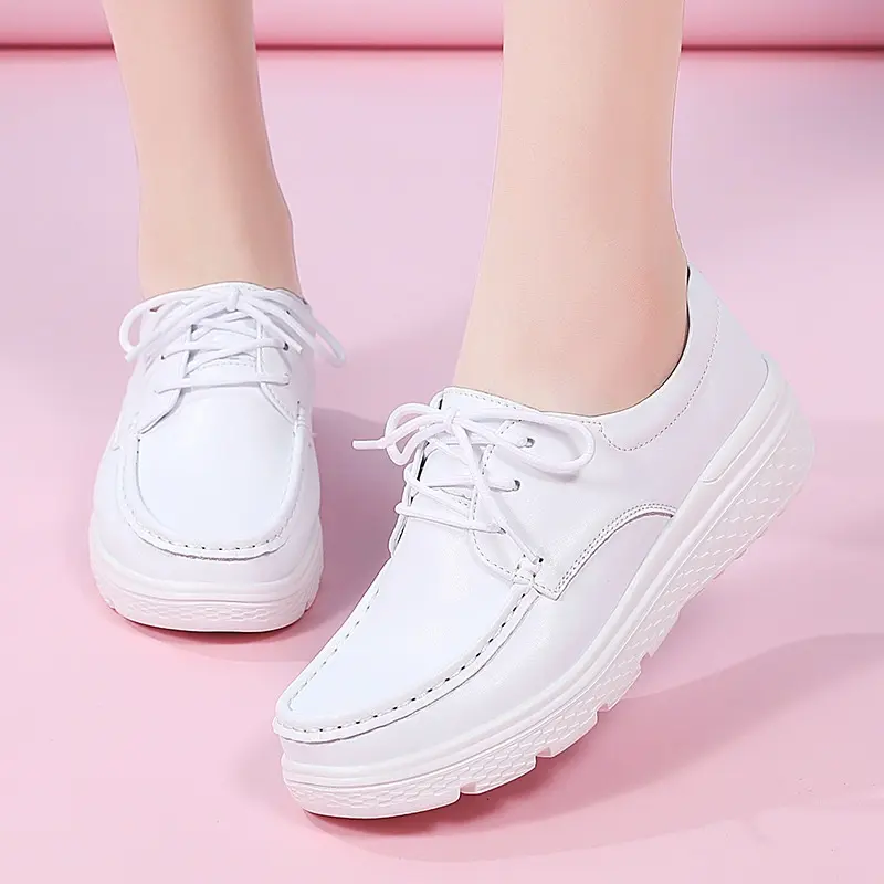 ULEEK New Women Nurse Shoes Rocking Shoes Light Thick Soled Slip Flat Shoes Nurse White Shoes Casual Summer Hospital Shoes  Girl Footwear Walking Shoes