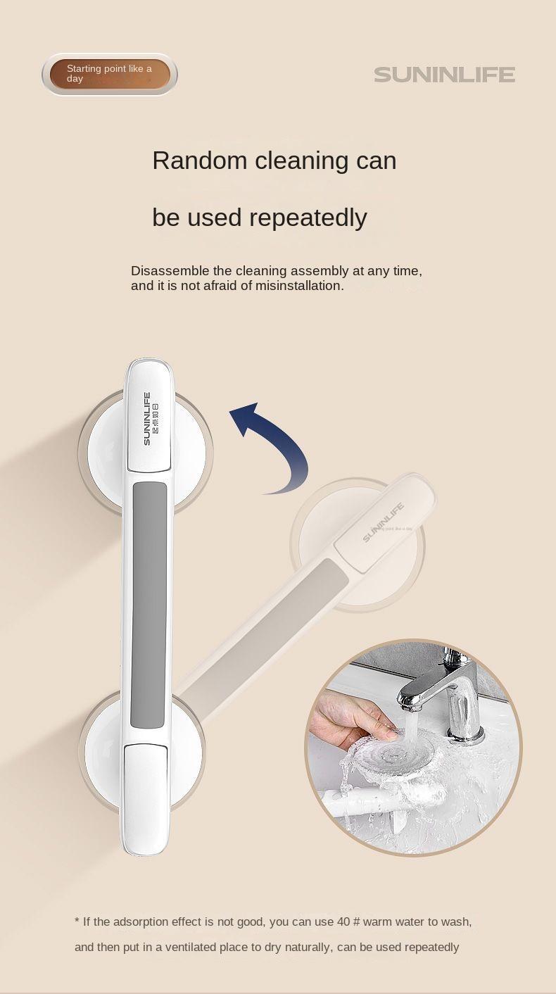Product Introduction of Bathroom Grab Bar, Anti-Slip Shower Rail, No-Drill Suction Cup Anti-Fall Handle 8