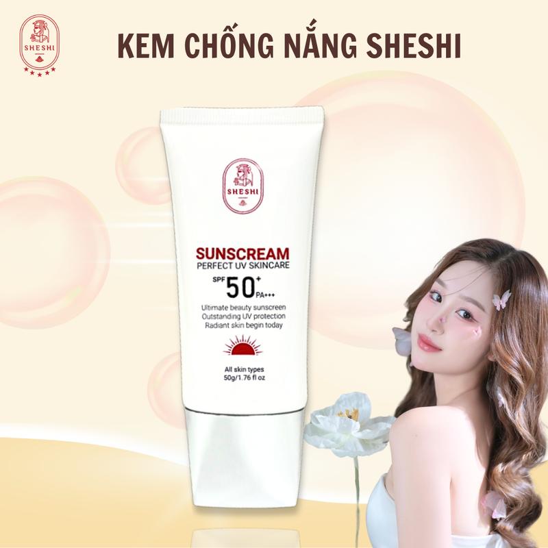   BÁN CHẠY  Kem chống nắng nâng tông kiềm dầu SHESHI - Sunscream SPF 50+ PA+++ Đã kiểm nghiệm chuẩn chỉ số Dùng được cho mọi loại da 50g Skincare Nữ Women Dưỡng Ẩm Da Chăm Sóc Da 