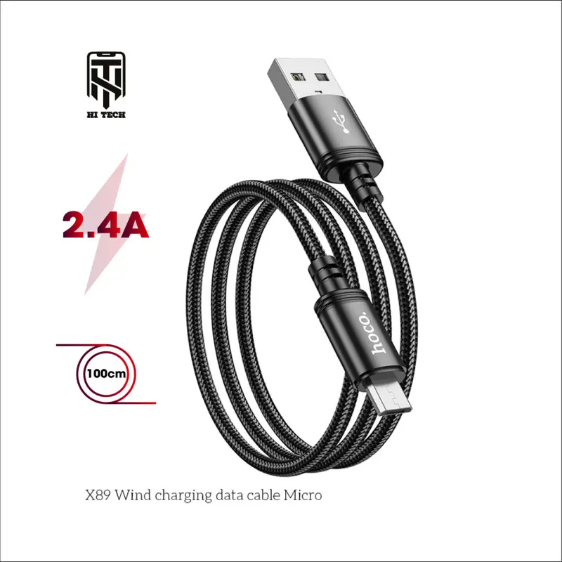 Dây sạc hoco X89, hỗ trợ sạc nhanh 2.4A truyền dữ liệu từ USB sang micro, dây bện dù chống đứt, gãy gập, dài 1m. 0