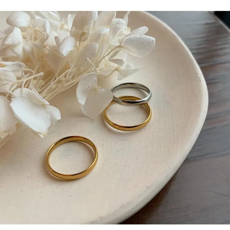 Nhẫn Thép Titan Phong Cách Hàn Quốc Đơn Giản, Mạ Vàng 18K, Nhẫn Cặp Đôi, Dành Cho Nam Và Nữ 7