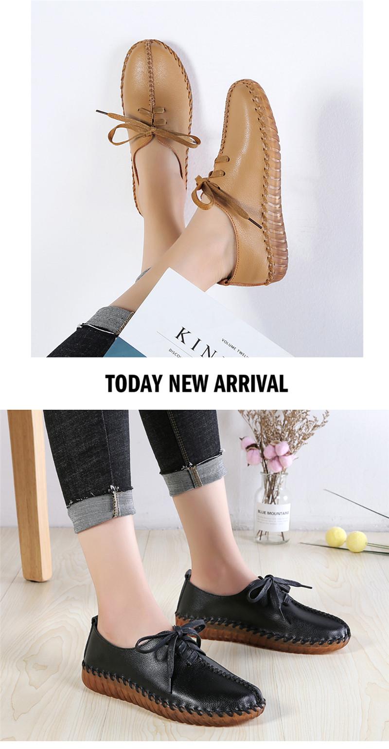 Product Introduction of Leather hand stitched single shoes Soft soled mother shoes lace-up retro fashion casual shoes flat women's shoes 9