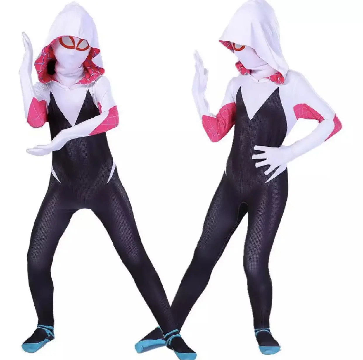 YoFunny house Gwen Stacy Zentai Spider Man Costume,Lycra Spandex Halloween Cosplay Jumpsuits for Kids/Women