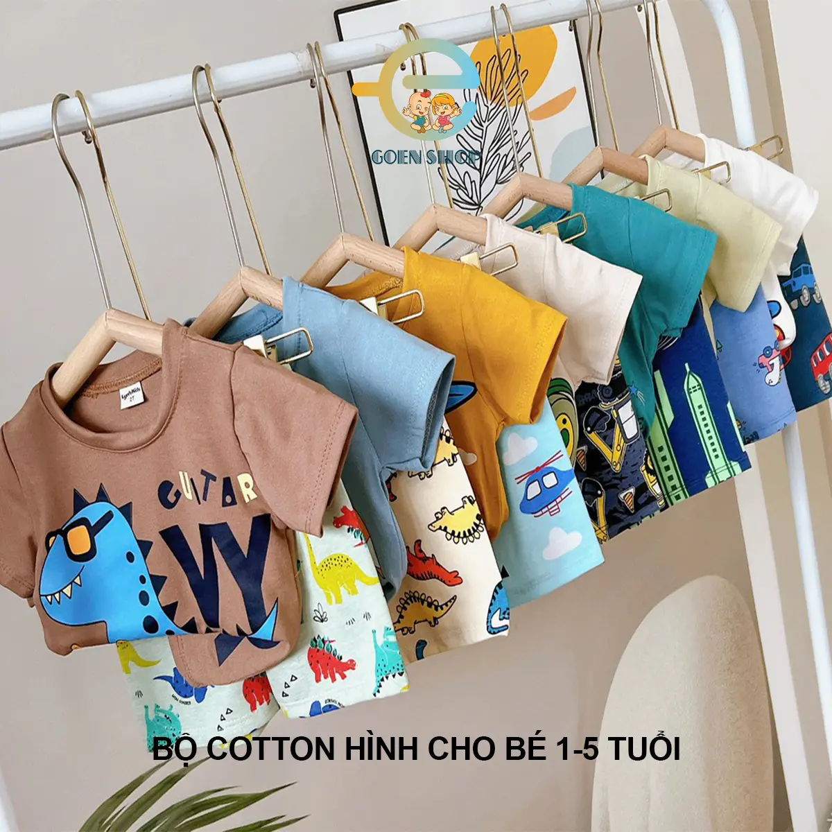 Bộ cộc tay bé trai, bộ thun lạnh cho bé, bộ cotton xuất dư in hình bé trai