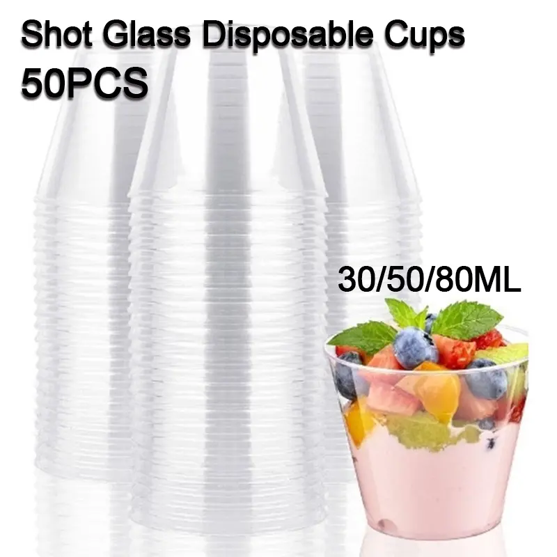 50PCS Plastic Shot Glass Disposable Cups Plastic Cake Cups Cups Plastic Shot Glass for Dessert Party Transparent