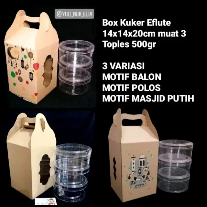 Box Kuker Eflute Uk 14x14x20cm muat 3 Toples 500gr MOTIF LEBARAN