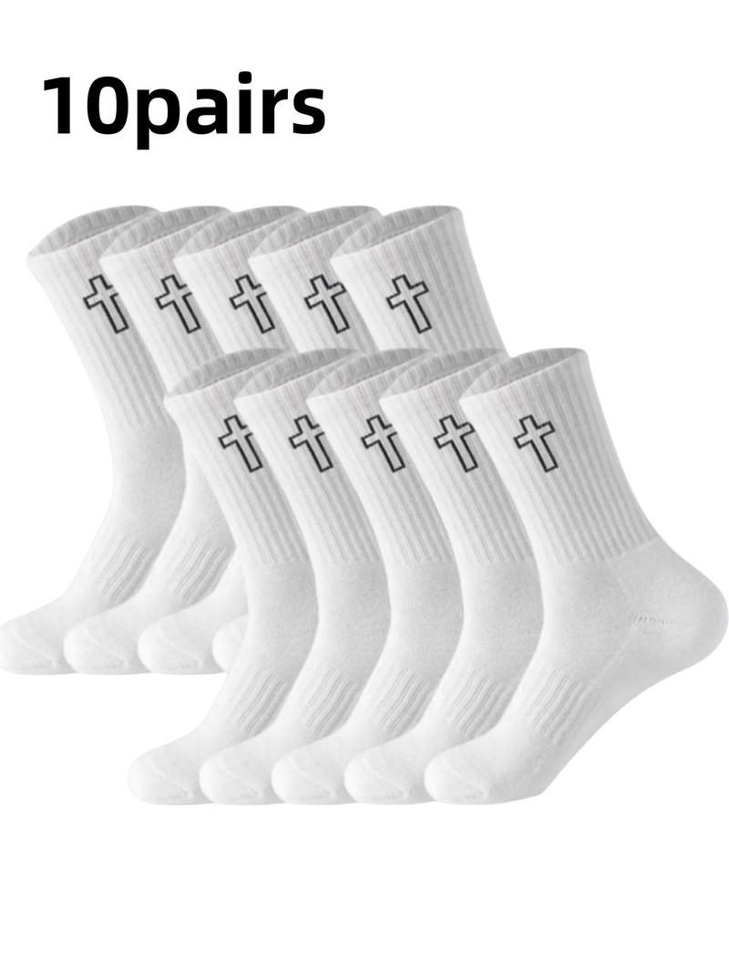 Product Introduction of Men's Cross Print Crew Socks, Casual Moisture Wicking Mid Tube Socks, Soft Comfy Breathable Socks for All Seasons Daily Wear 0