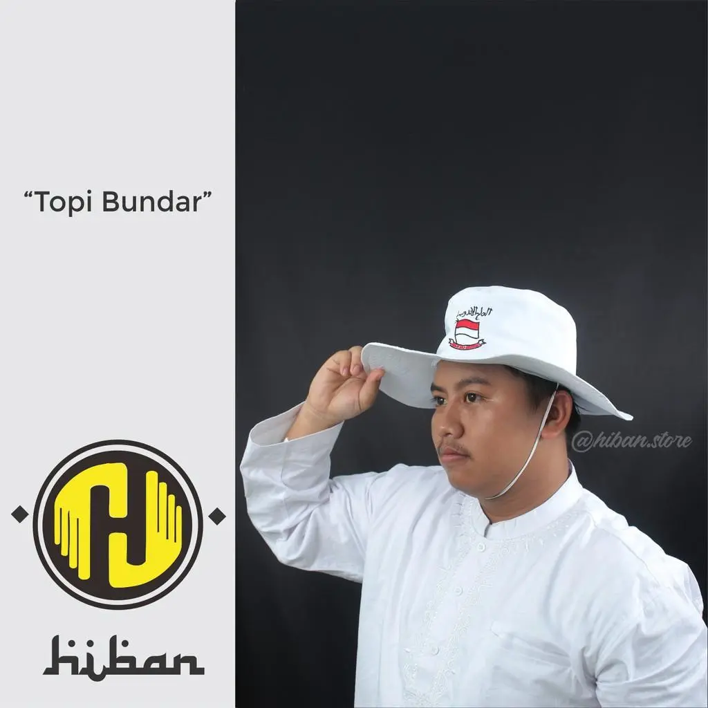 Topi Bundar untuk Perlengkapan Haji dan Umroh Poliester Putih Logo Jamaah Indonesia