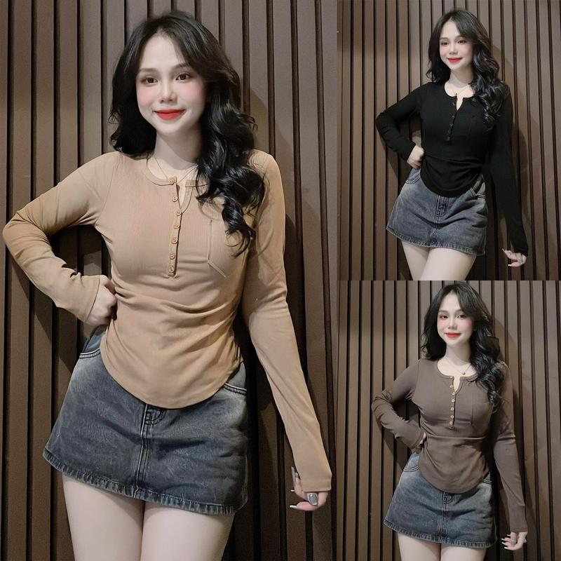 Áo Thun Nữ Ôm Body Tay Dài Vạt Bầu [Mã B98] 35~55kg, Form Gọn Tôn Dáng, Chất Thun BORIP Cotton Mềm [TD TÚI] Top Cổ Trụ Women Màu Đỏ Trắng áonuxinh