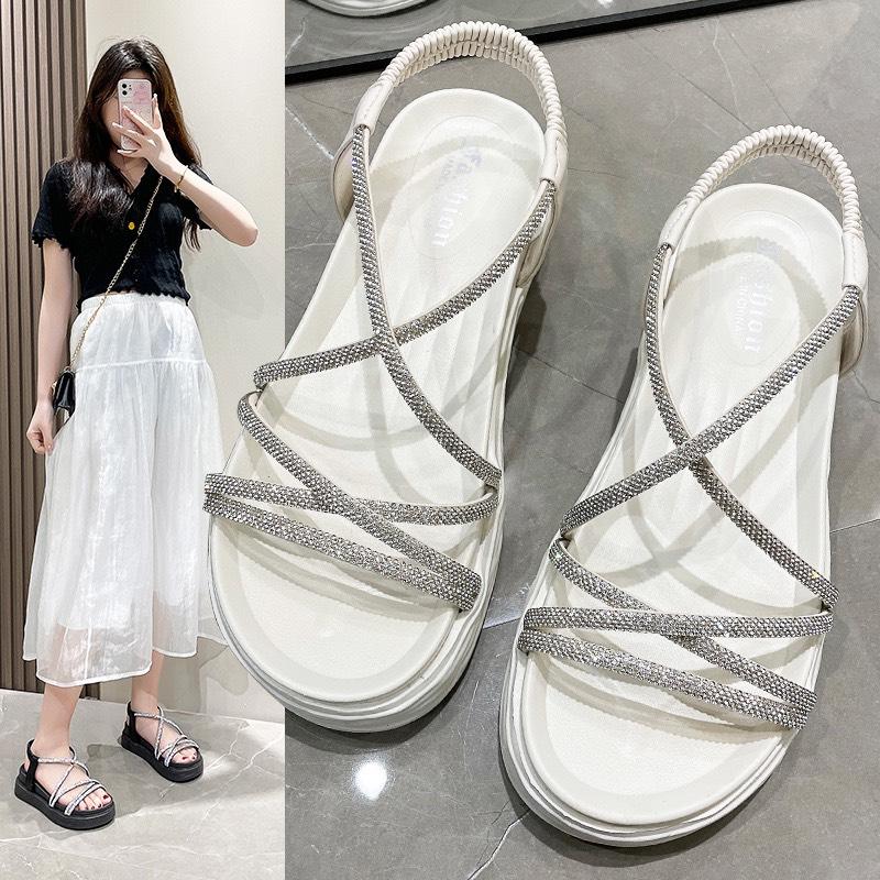 Sandal siêu xinh- Sandal nâng chiều cao quai dây kim tuyến MSP 602 GH Nữ DéP Cao Su Shoes GiàY Quai Ngang Jean