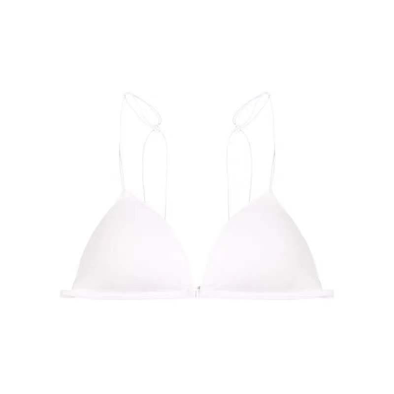 New French rimless triangle cup girl sexy white underwear thin strap back front buckle bra 0
