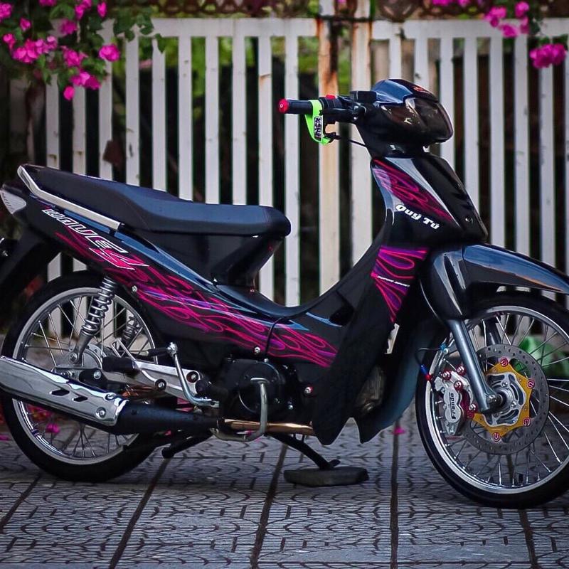 Tem wave nhỏ 110 lửa tím hồng cho xe đen đẹp hottrend decal 3 lớp - Nhãn Dán