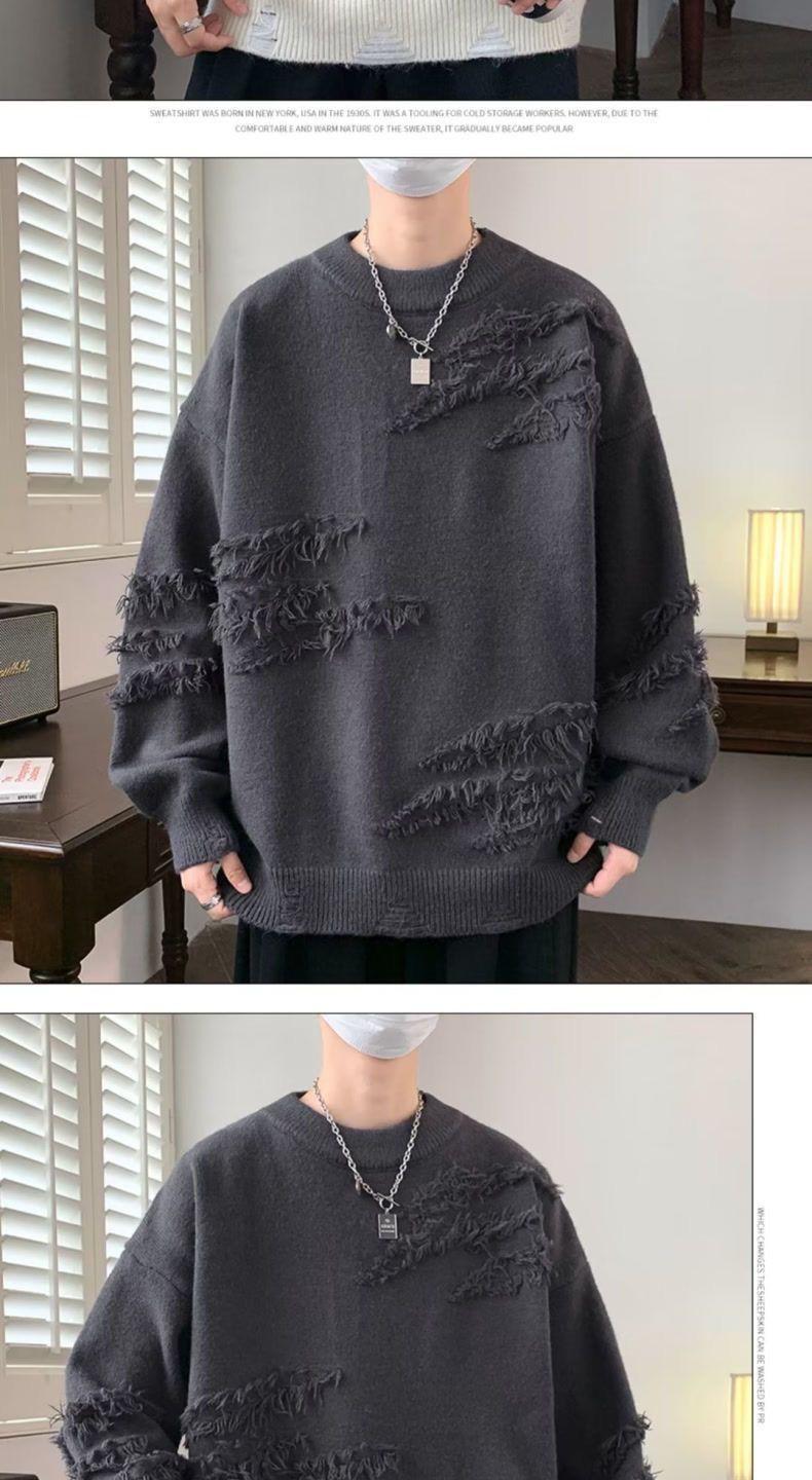 Product Introduction of Unique Round Neck Sweater Autumn Winter Trendy Brand Cool Loose Knitwear Men Japanese Retro Lazy Sweater Jacket Closed 21
