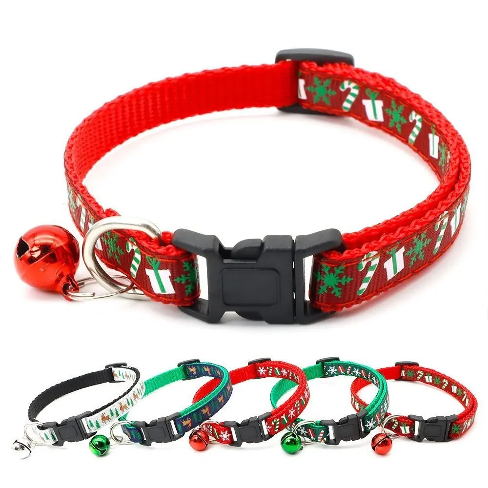 Cat Choker with Bell Christmas Cat Collar Snowflake/Elk Deer Pattern Polypropylene Christmas Pet Collar White/Green/Red Adjustable Elk Dog Necklace Christmas