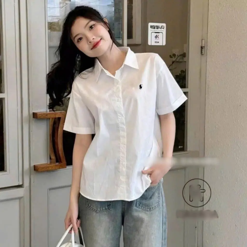 Áo sơ mi nữ - áo sơ mi ngắn tay thêu logo ngựa - áo sơ mi trắng tay cộc- tay dài mặc đi học đi chơi đi làm Top Women Top Women
