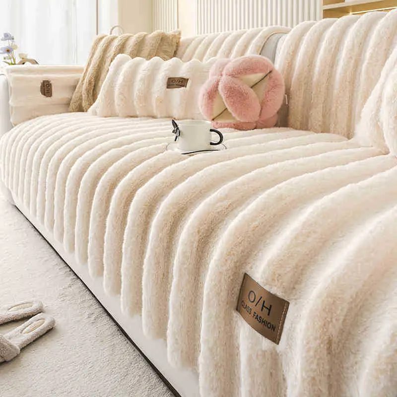 Autumn Winter Cream Style Plush Sofa Cushion 2025 New Non-Slip Straight High-Grade Warm Leather Sofa Seat Cover