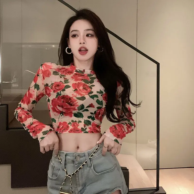 Áo Thun Dài Tay Vải Lưới In Hoa Hồng, Milyfashion, Xuyên thấu, Chất Liệu Xuyên Thấu 4