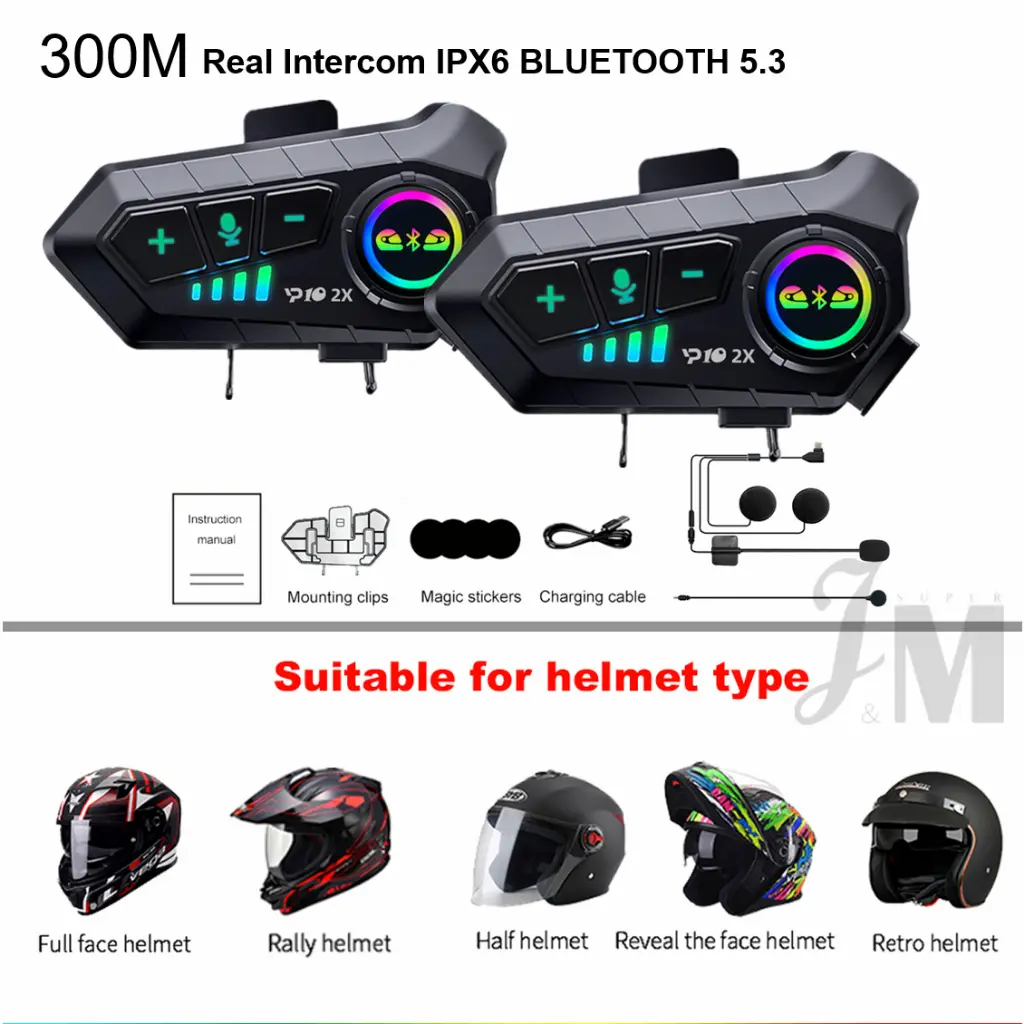 Youyuepin Intercom Helmet Bluetooth 5.3 IPX6 Helmet Headset Motorcycle Headset Is Suitable for Front and Rear Intercom Built-In Audio Button