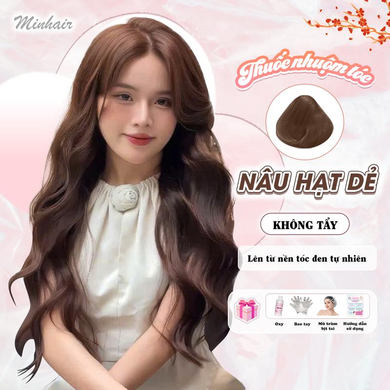 Thuốc nhuộm tóc Nâu Hạt Dẻ không cần tẩy kèm oxy trợ dưỡng và bao tay MINHAIR Nữ Women