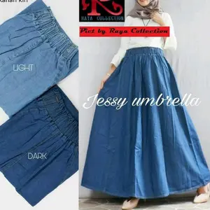 Rok Panjang Jeans Wanita Jumbo Pecah 8 // Rok Jeans Jumbo Jessy Umbrella pecah 8